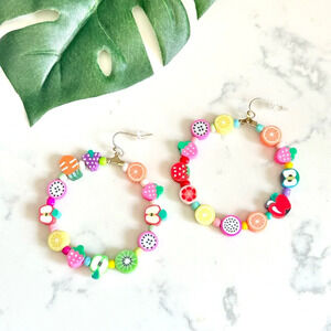 2/$30🌵 Cute Kawaii Fruit Clay Charms Mixed Hoop Earrings Summer Apple Jewelry